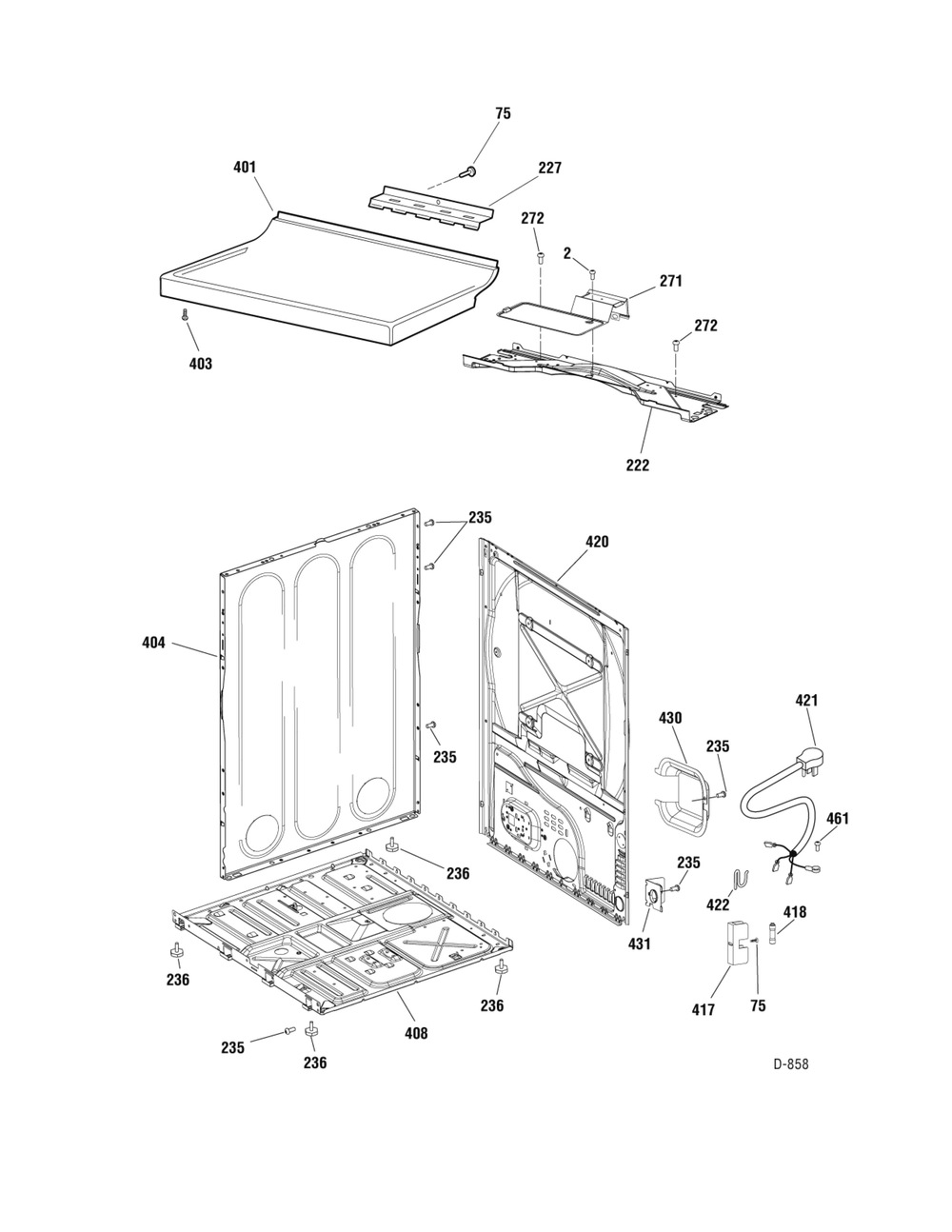 Cabinet Diagram and Parts List for GTMX180ED6WW  General Electric Dryer