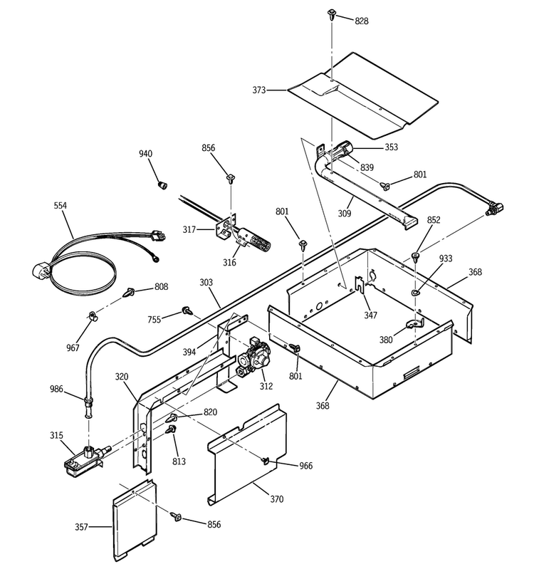 Gas & Burner Parts Diagram and Parts List for JGRS14BEW3BB  General Electric Wall Oven
