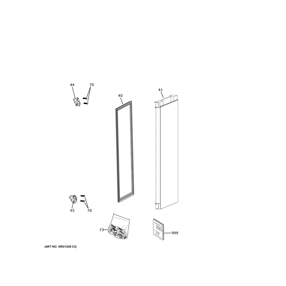 Door Diagram and Parts List for CCR06DM2PCS5  General Electric Wine and Beverage Cooler