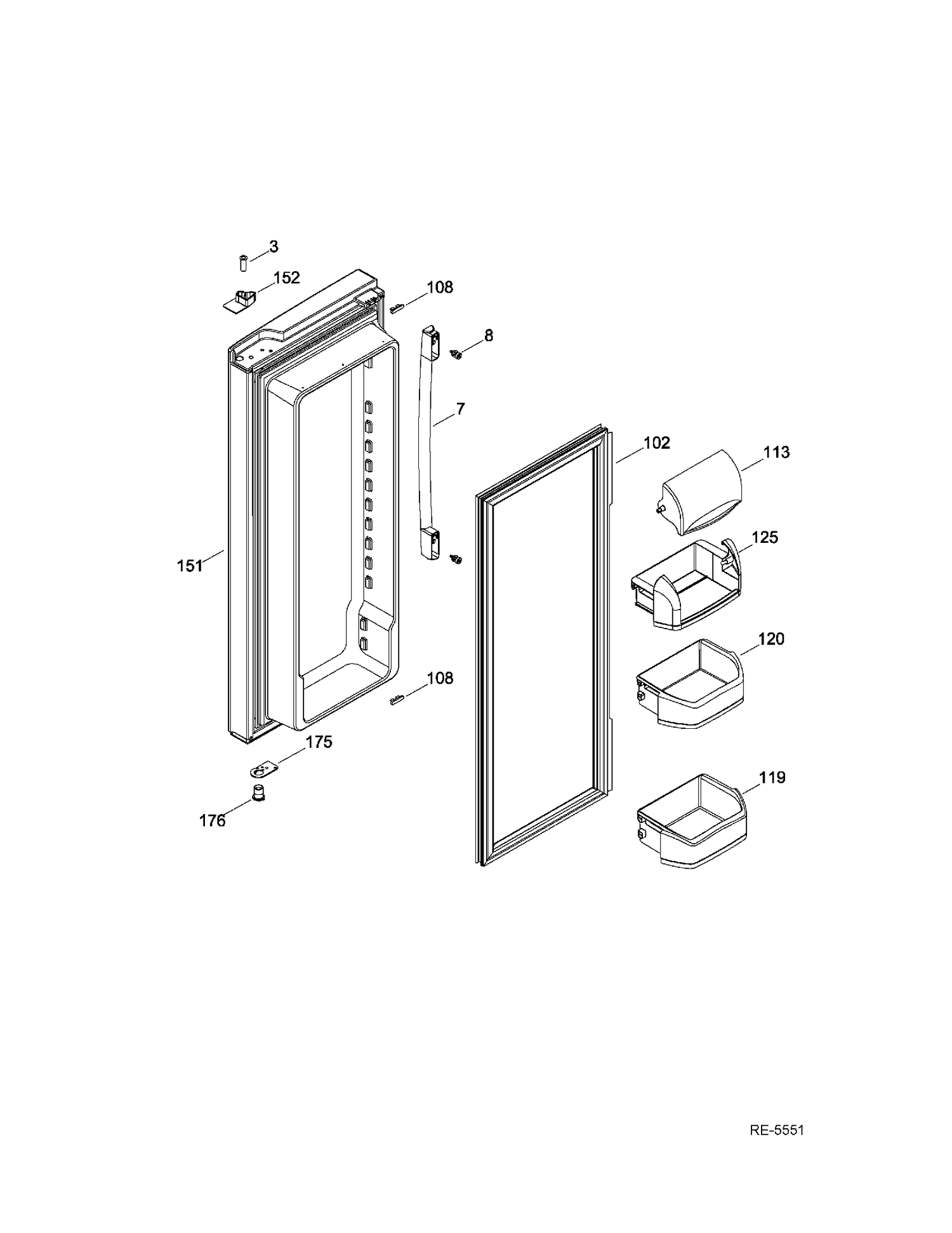 FF DOOR RIGHT Diagram and Parts List for GNR22DSEAFBS  General Electric Refrigerator