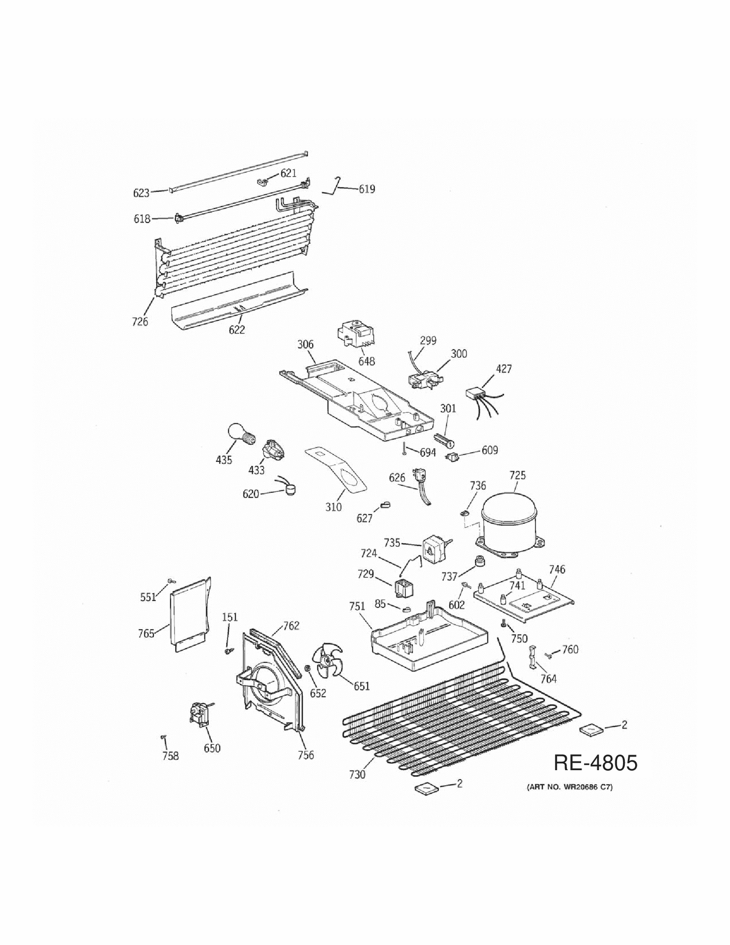 UNIT PARTS Diagram and Parts List for MTS17BBDHRWW  General Electric Refrigerator