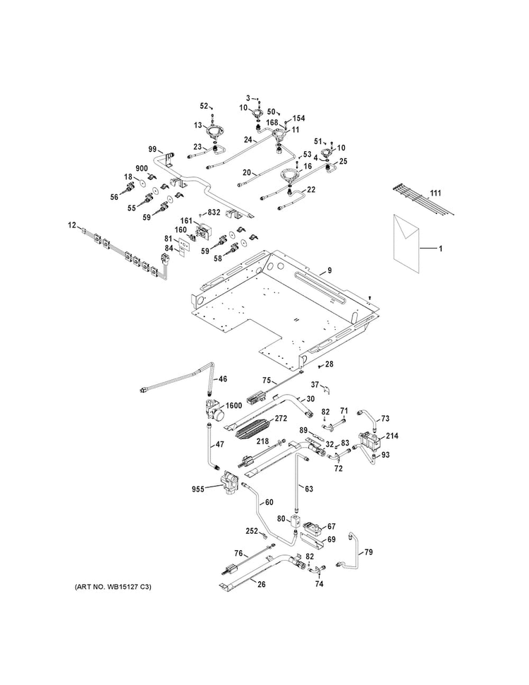 Gas & Burner Parts Diagram and Parts List for JGB870SET2SS  General Electric Range