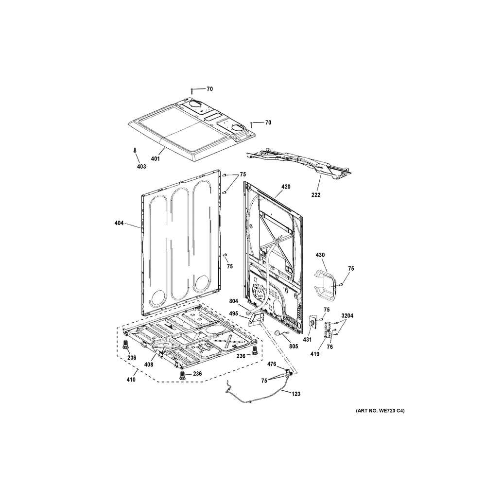 Cabinet And Top Panel Diagram and Parts List for PTD70EBPT1RS  General Electric Dryer