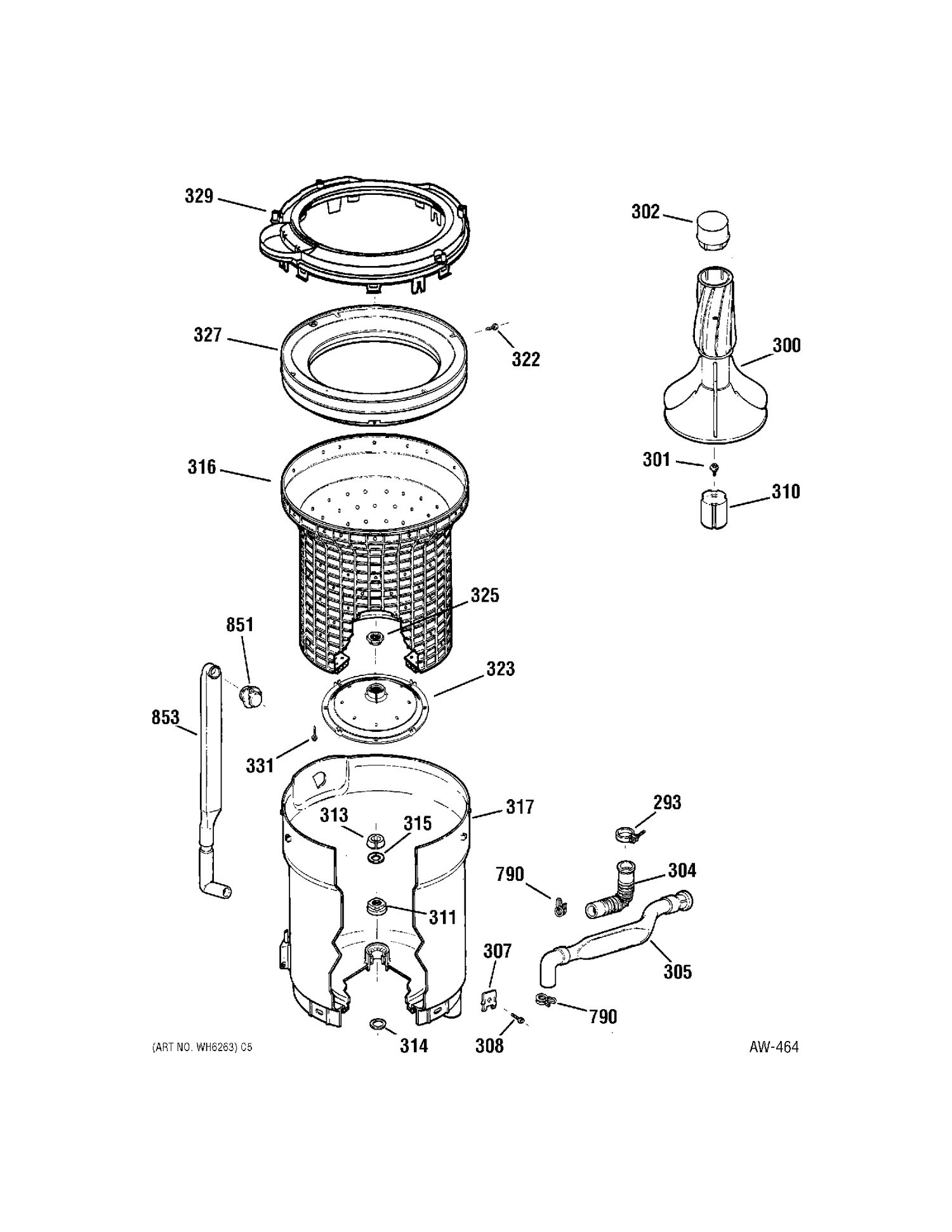 TUB GROUP Diagram and Parts List for 56021A0WW  General Electric Washer