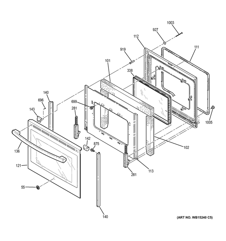 Door Diagram and Parts List for JBS60RF2SS  General Electric Range