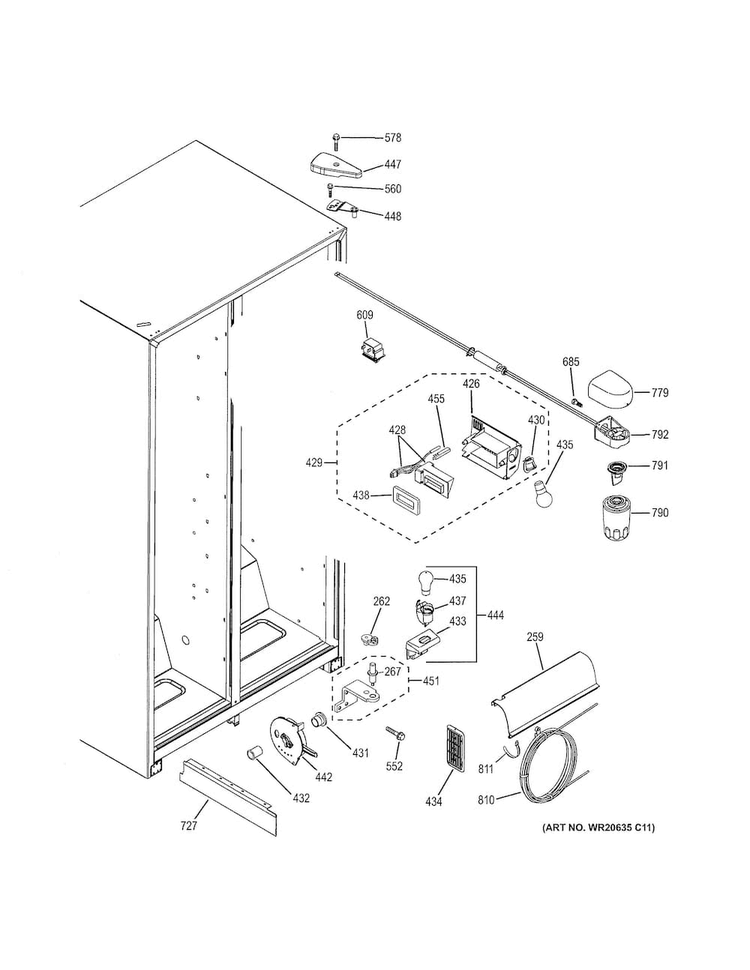 Fresh Food Section Diagram and Parts List for GSH25JGDDWW  General Electric Refrigerator
