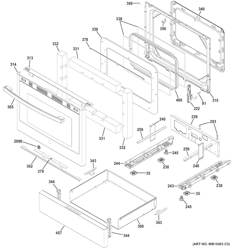 Door Diagram and Parts List for JGB720SEJ1SS  General Electric Range