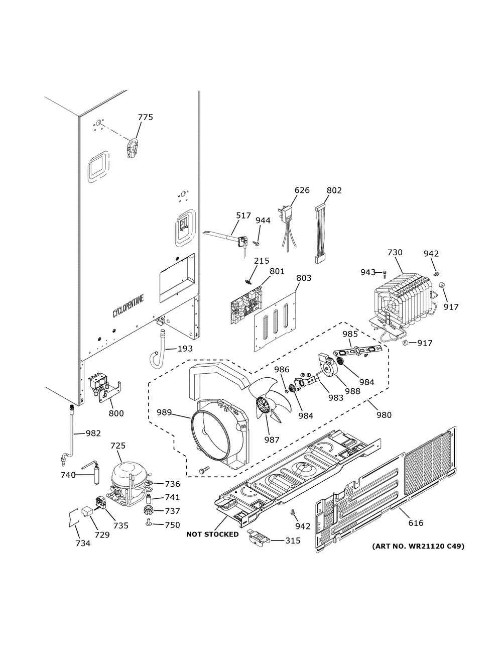 Machine Compartment Diagram and Parts List for GDE25EYKHRFS  General Electric Refrigerator
