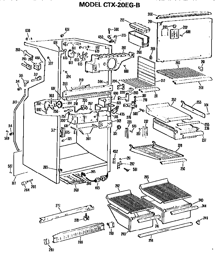 Cabinet Parts Diagram and Parts List for CTX20EGB  Hotpoint Refrigerator