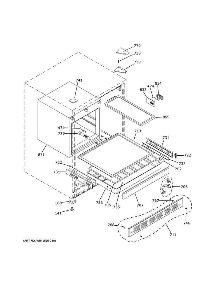 Cabinet And Shelves Diagram and Parts List for ZIBS240NDSS  General Electric Refrigerator