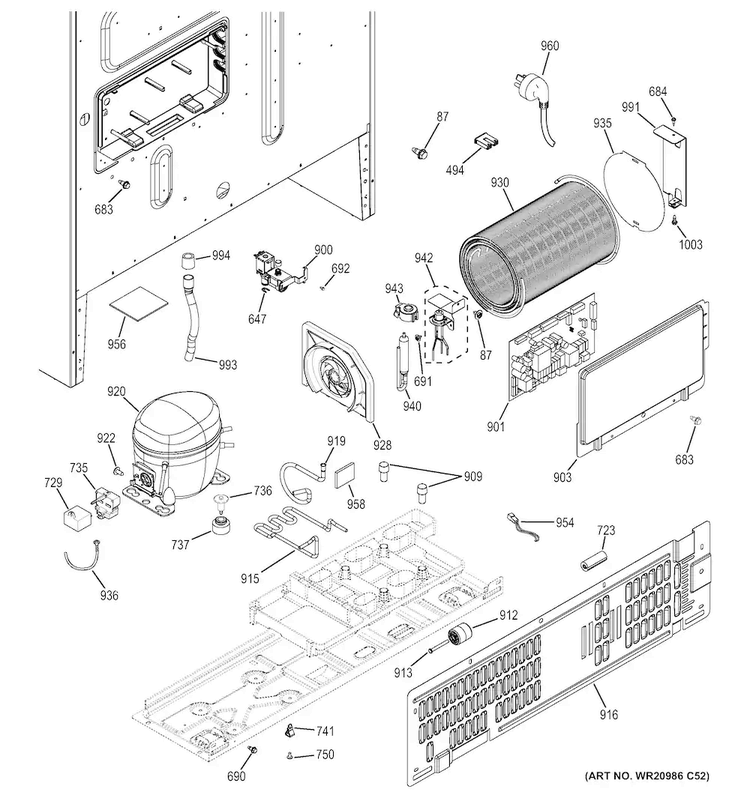Machine Compartment Diagram and Parts List for CYE22TSHFSS  General Electric Refrigerator