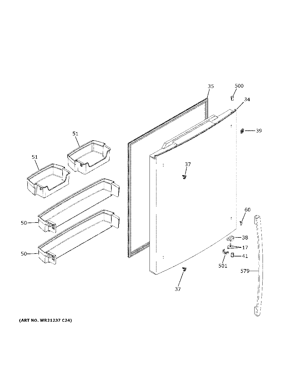 Fresh Food Door Diagram and Parts List for GBE21DGKVRWW  General Electric Refrigerator