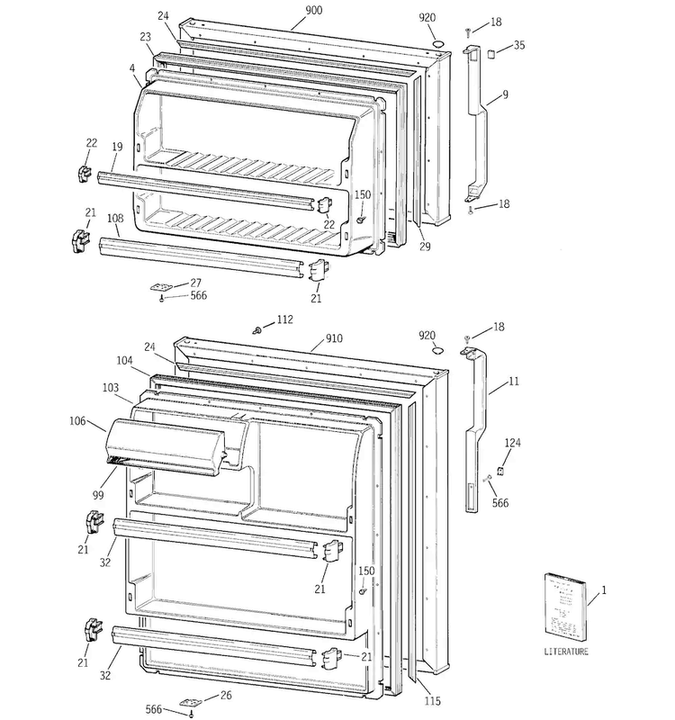 Doors Diagram and Parts List for GTT18HBMDRCC  General Electric Refrigerator