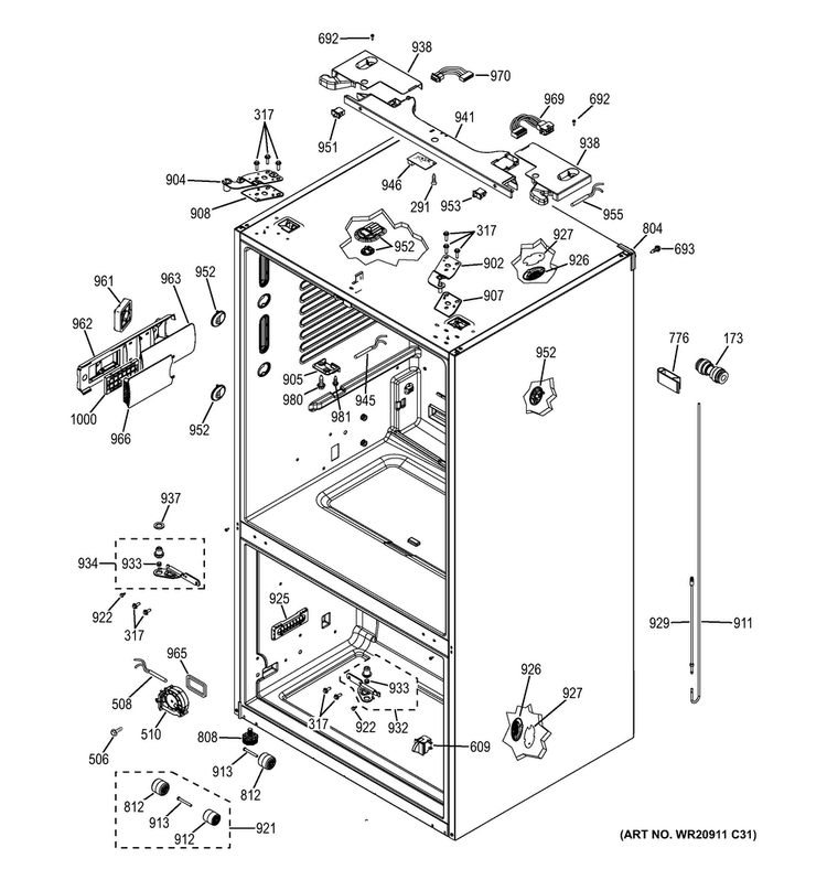 Case Parts Diagram and Parts List for CFE29TSDESS  General Electric Refrigerator
