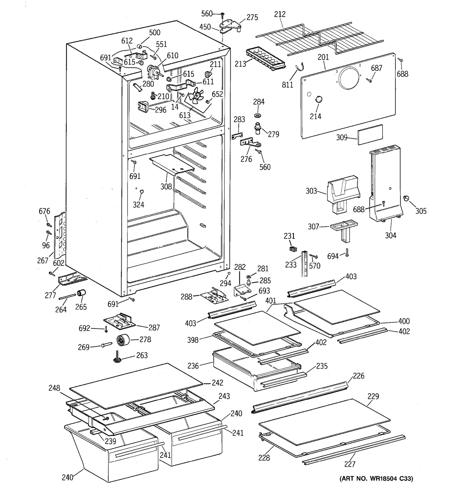 CABINET Diagram and Parts List for STS18HBMERWW  General Electric Refrigerator