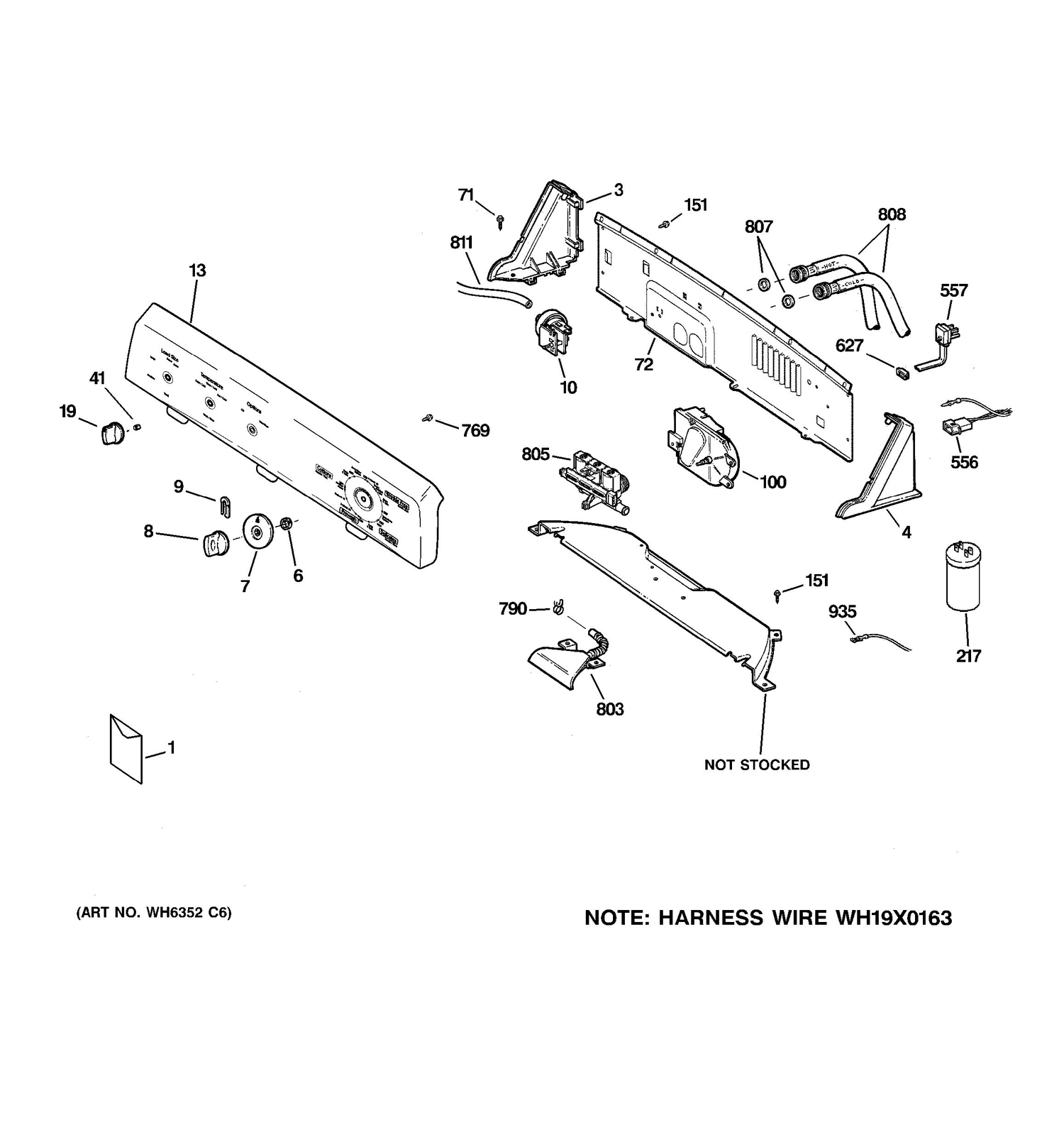 CONTROLS & BACKSPLASH Diagram and Parts List for MNSR1090H3WW  General Electric Washer