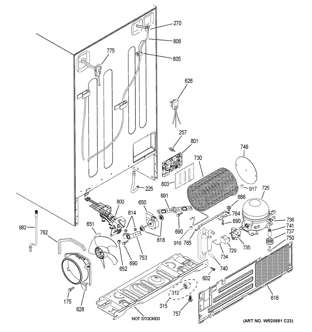 Machine Compartment Diagram and Parts List for XSS25GGHBCBB  General Electric Refrigerator