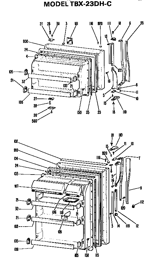 Doors Diagram and Parts List for TBX23DHC  General Electric Refrigerator