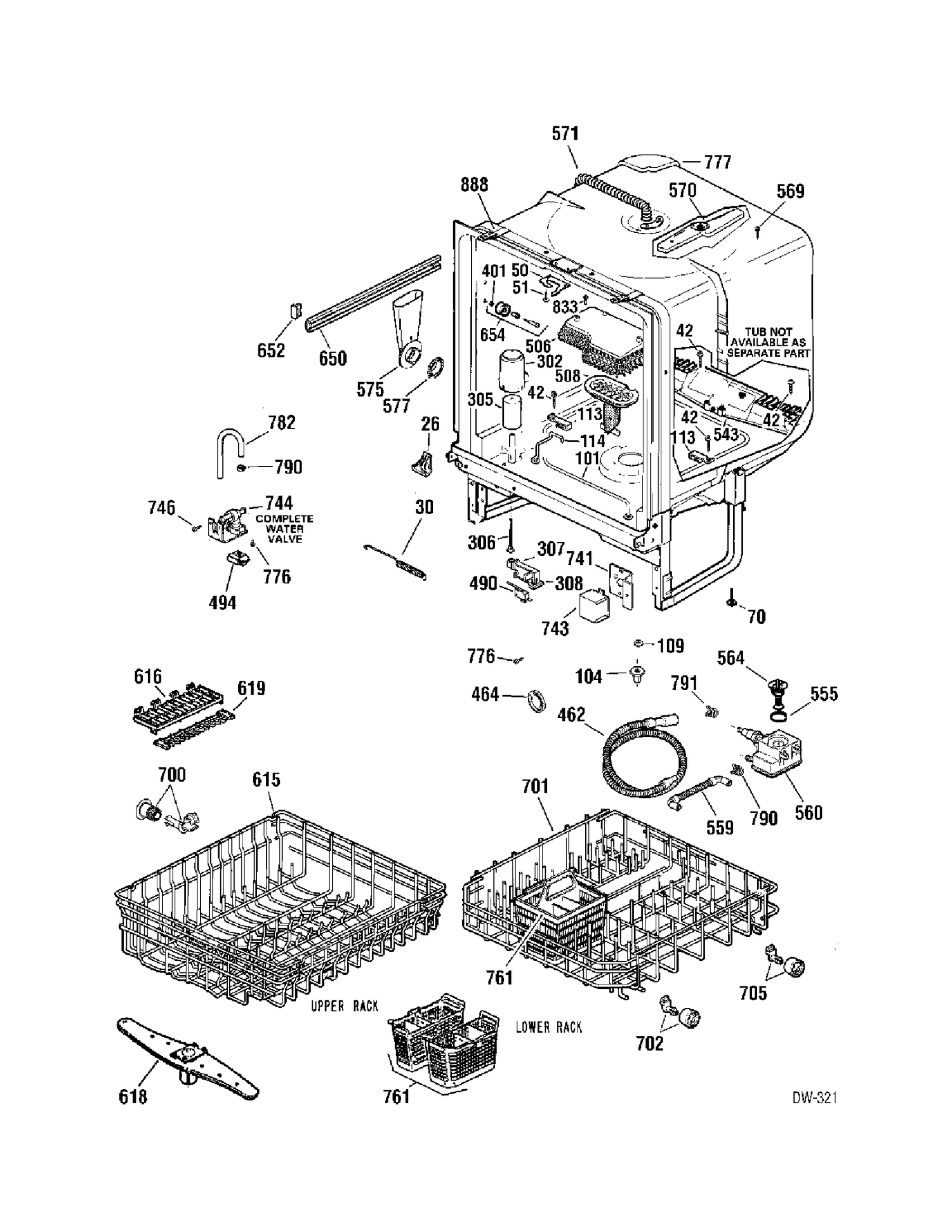 BODY PARTS Diagram and Parts List for HSD5011K00MB  General Electric Dishwasher