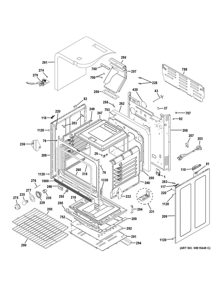 Body Parts Diagram and Parts List for JGB660DEJ2BB  General Electric Range