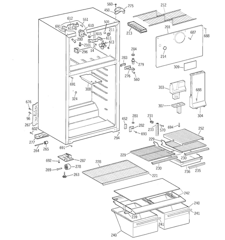 Cabinet Diagram and Parts List for GTT18FBMDRCC  General Electric Refrigerator