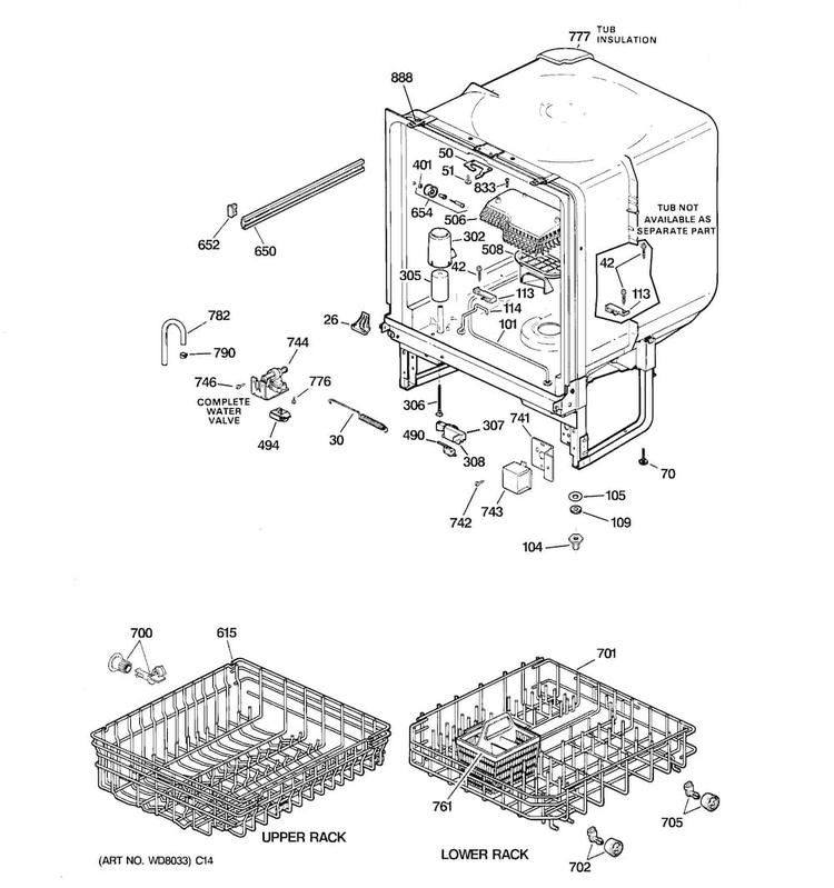 Body Parts Diagram and Parts List for GSD1000G20WW  General Electric Dishwasher