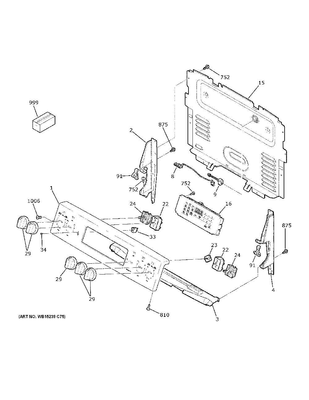 Control Panel Diagram and Parts List for JB735DP3WW  General Electric Range
