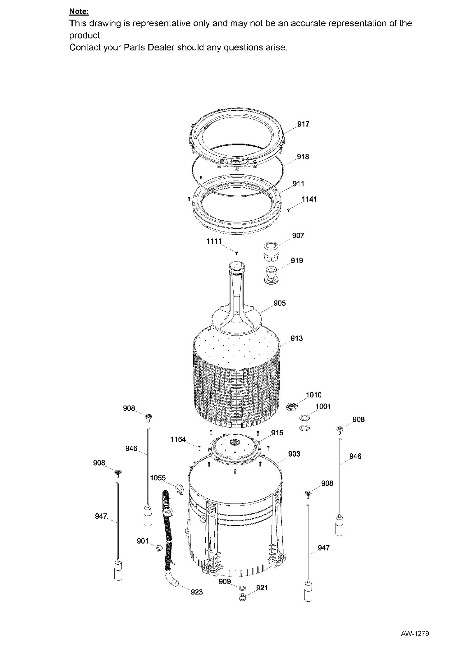 TUB WASHER Diagram and Parts List for GUD27ESMJ1WW  General Electric Dryer