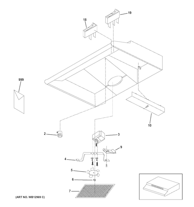 Hood Parts Diagram and Parts List for JN328K1SA  General Electric Range Hood