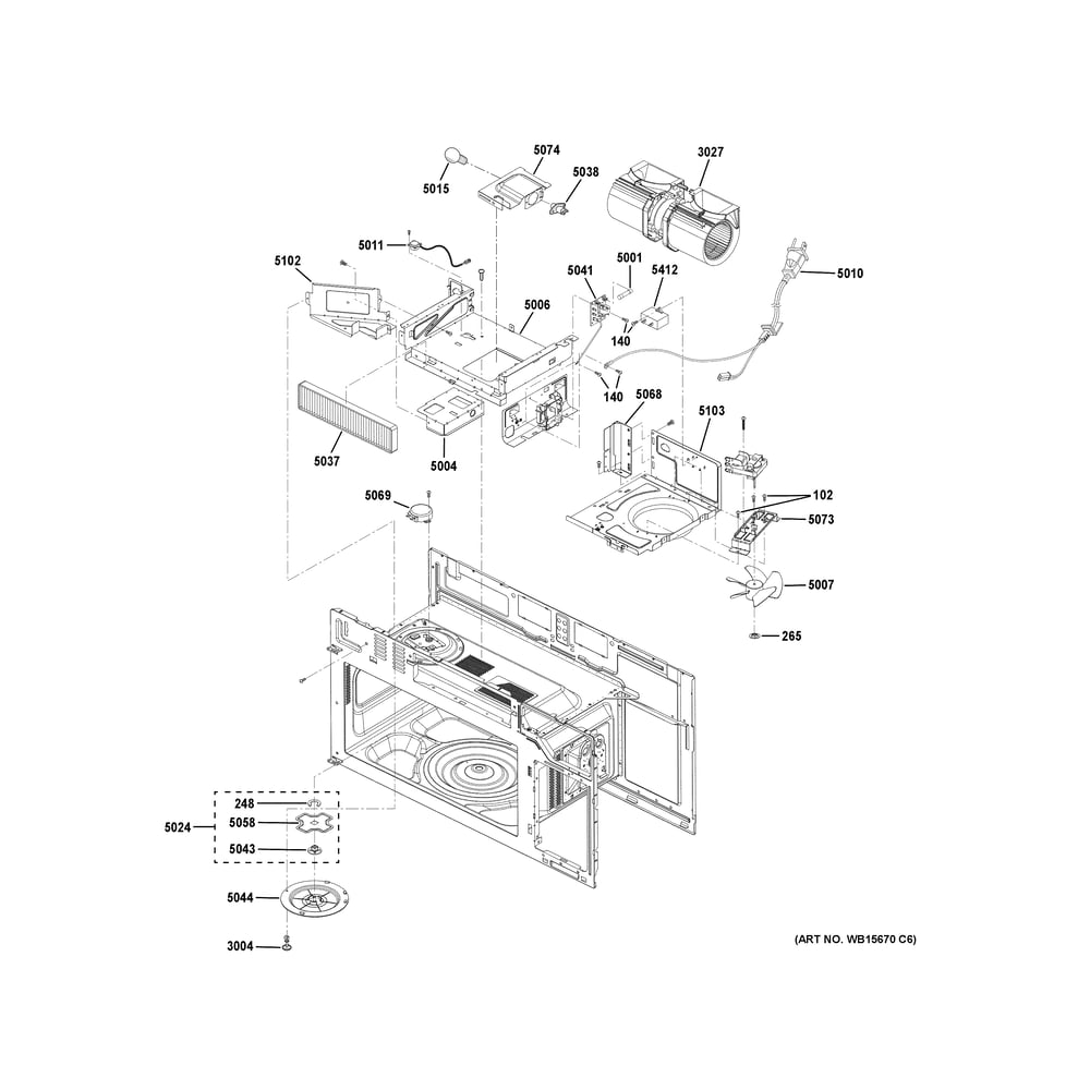 Interior Parts (2) Diagram and Parts List for PVM9005RY1SS  General Electric Range Hood