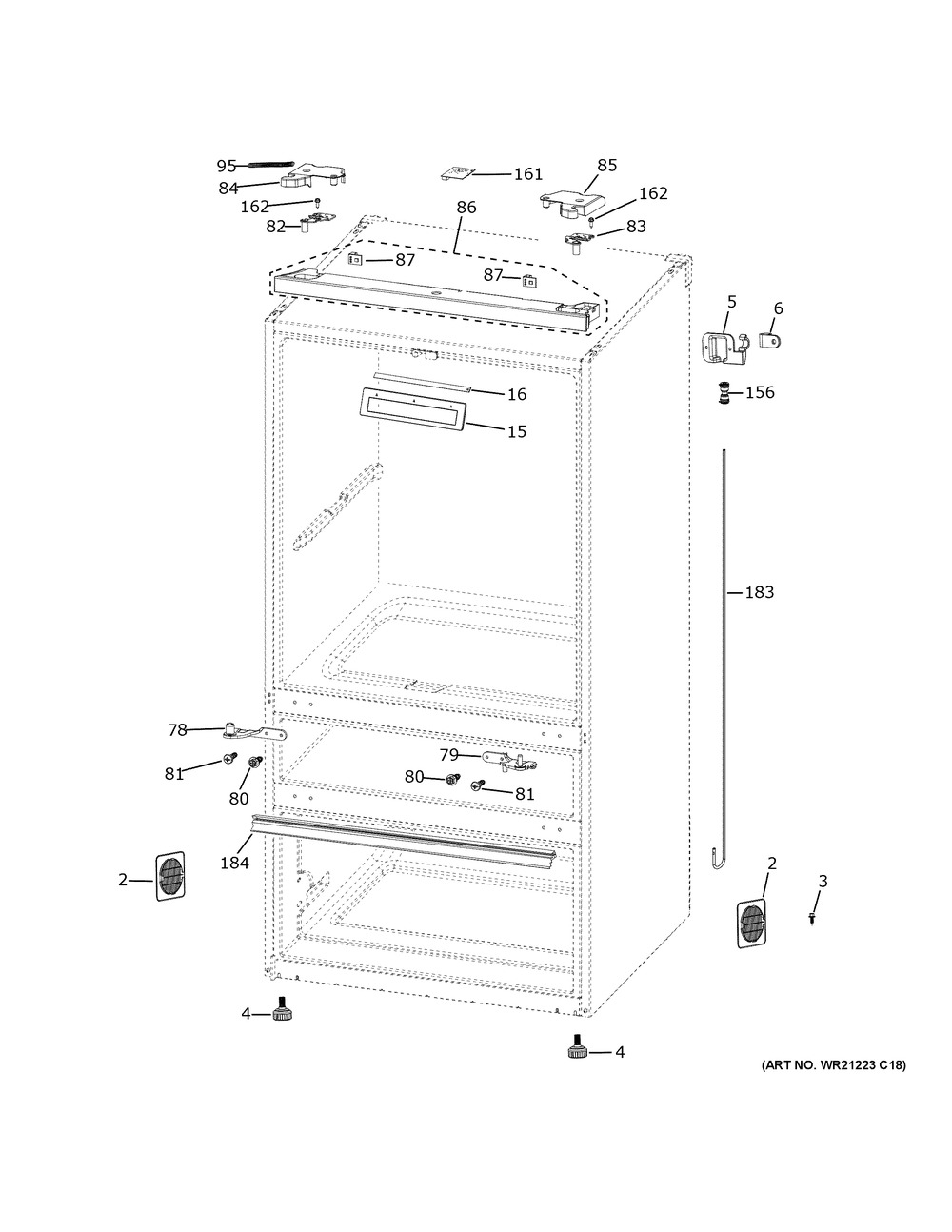 Case Parts Diagram and Parts List for CXE22DP4PDW2  General Electric Refrigerator