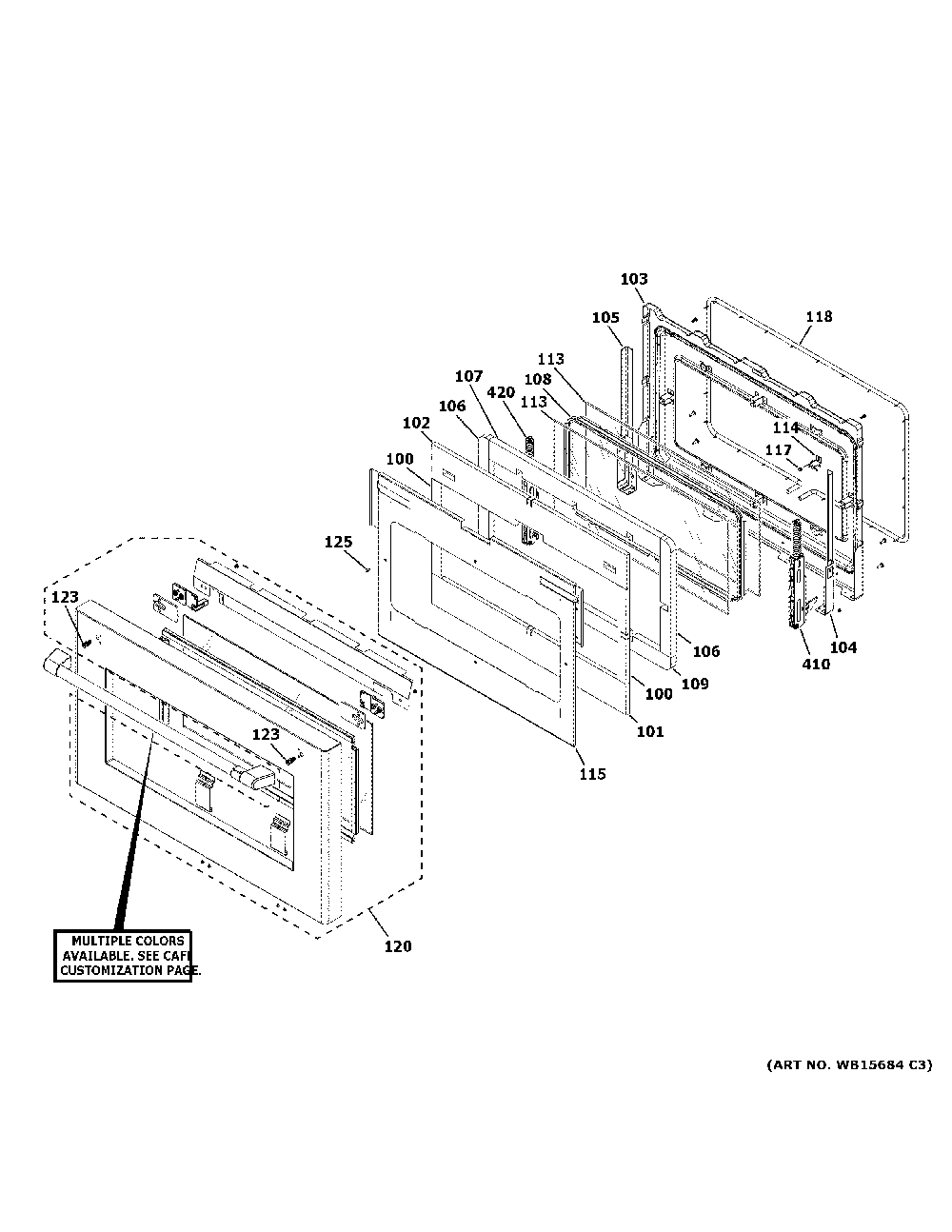Door Assembly Diagram and Parts List for CGY366P2T1S1  General Electric Range