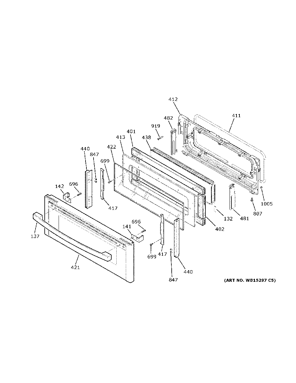 Upper Door Diagram and Parts List for PS960YP4FS  General Electric Range