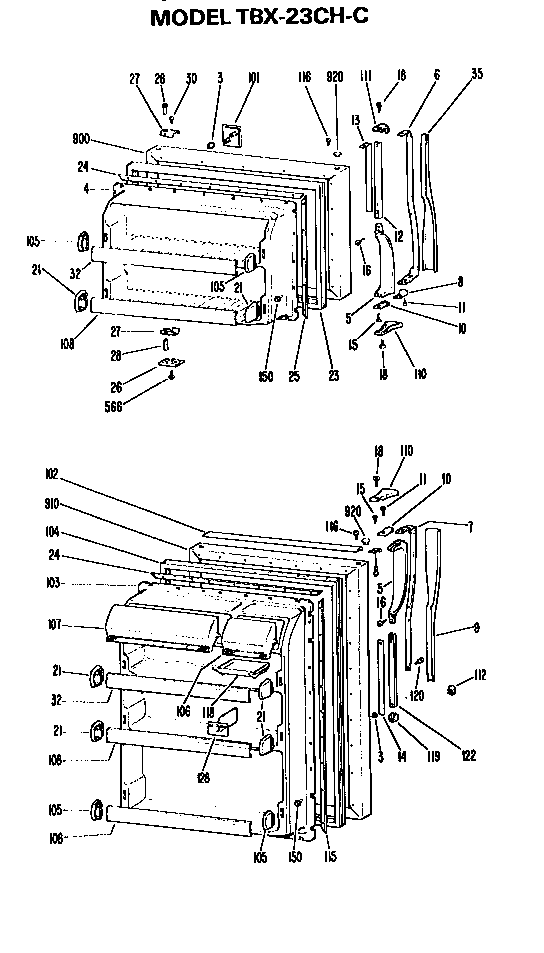 Doors Diagram and Parts List for TBX23CHC  General Electric Refrigerator