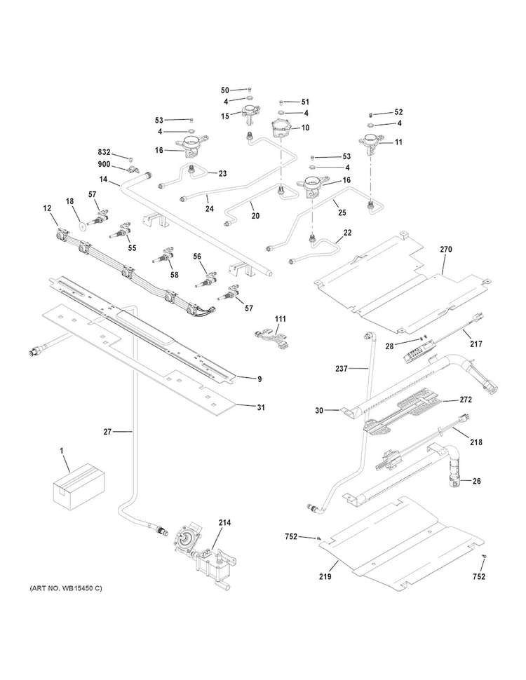Gas & Burner Parts Diagram and Parts List for JGB720SEJ2SS  General Electric Range