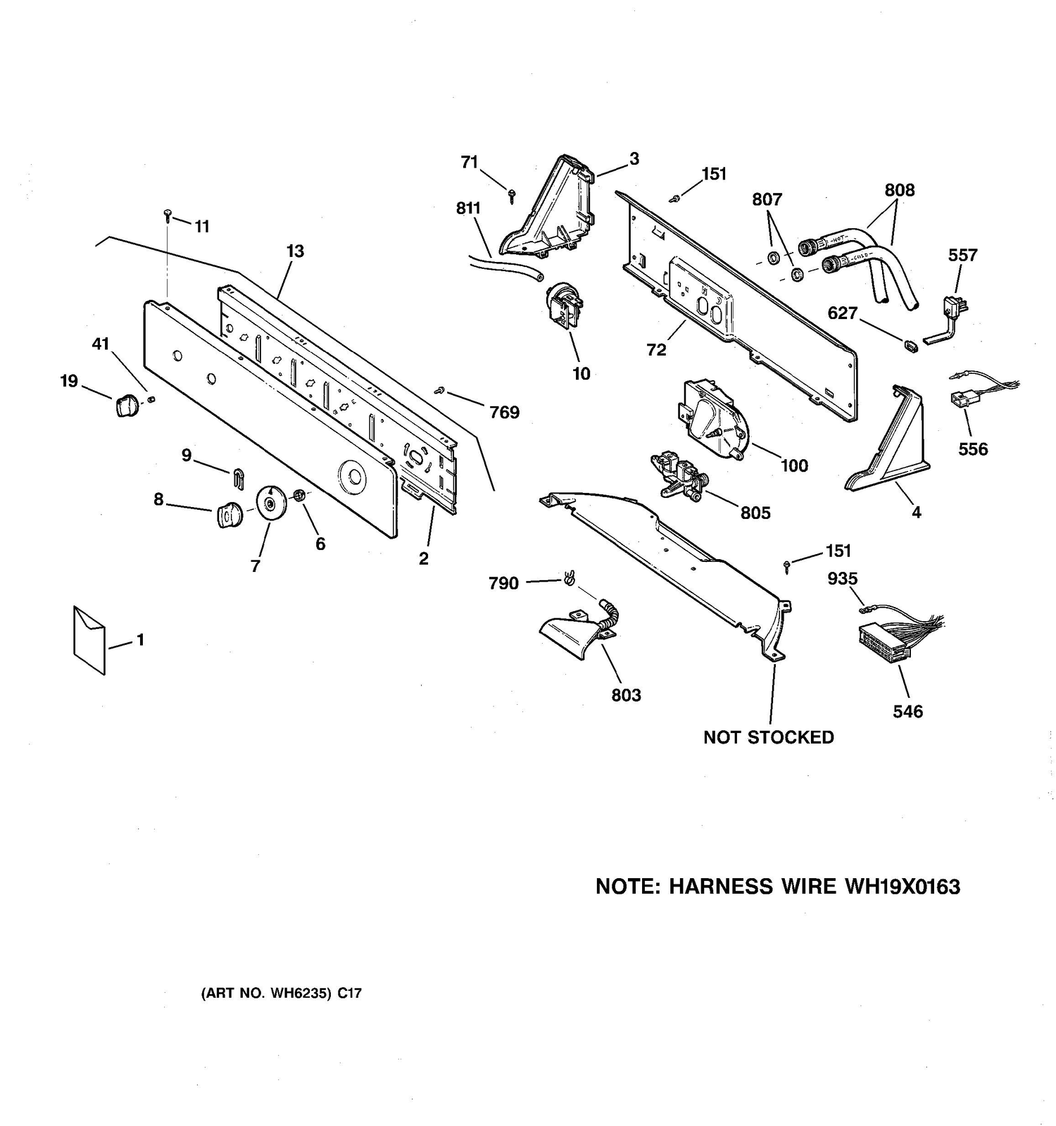 CONTROLS & BACKSPLASH Diagram and Parts List for GJXRP080B2WW  General Electric Washer