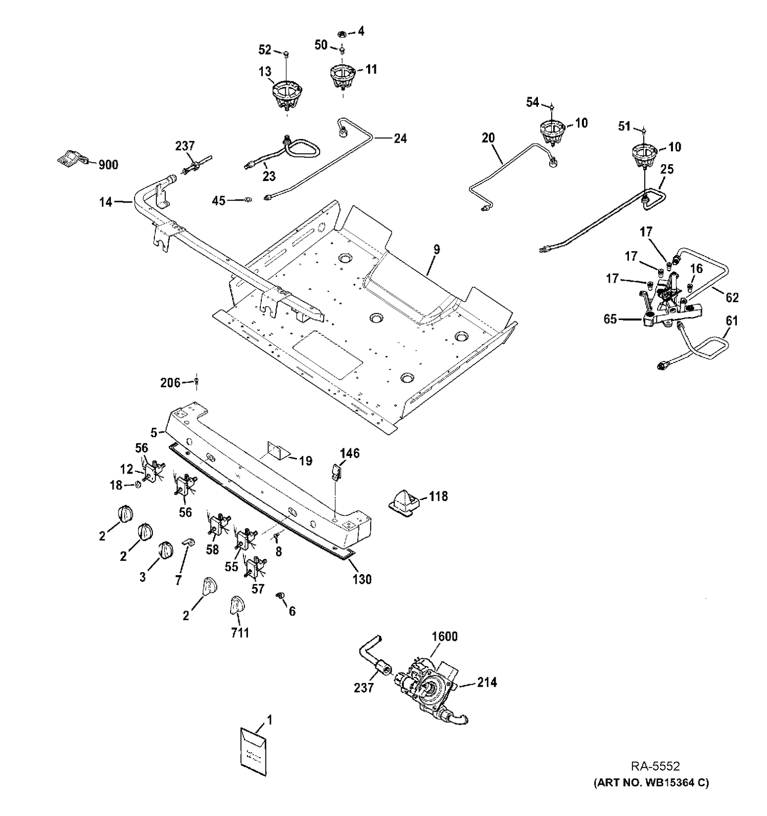 GAS & BURNER PARTS Diagram and Parts List for PC2B940SEF1SS  General Electric Range