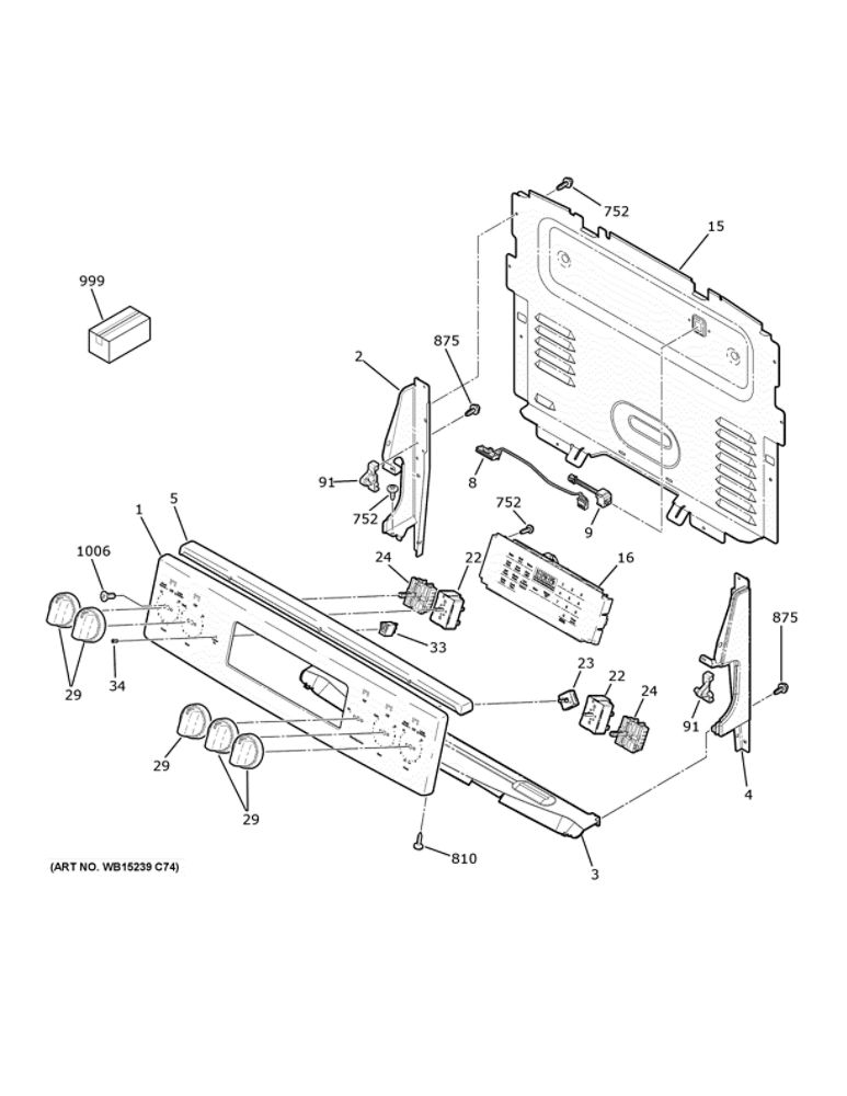 Control Panel Diagram and Parts List for JB735SP4SS  General Electric Range