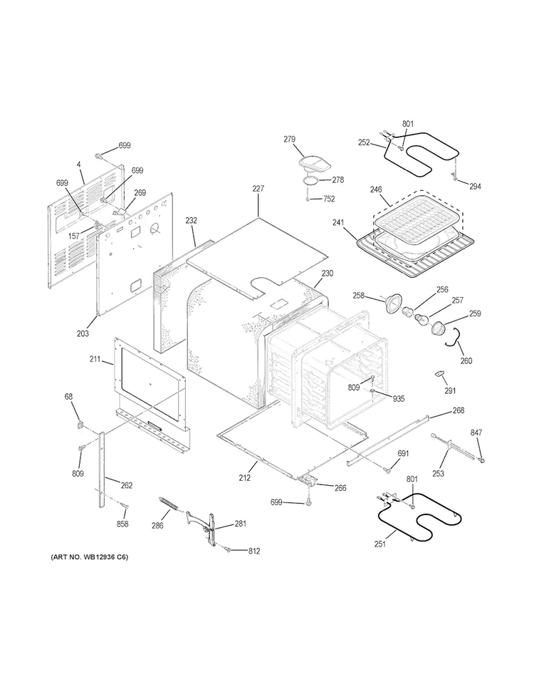 Body Parts Diagram and Parts List for JRS06SK3SS  General Electric Wall Oven