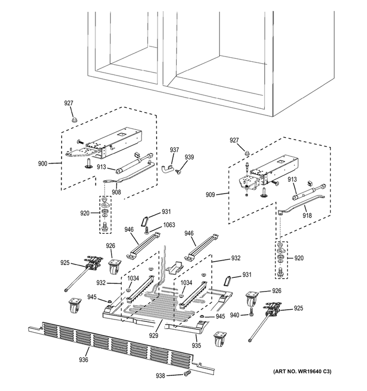 Cabinet Diagram and Parts List for PSB42YSHASS  General Electric Refrigerator