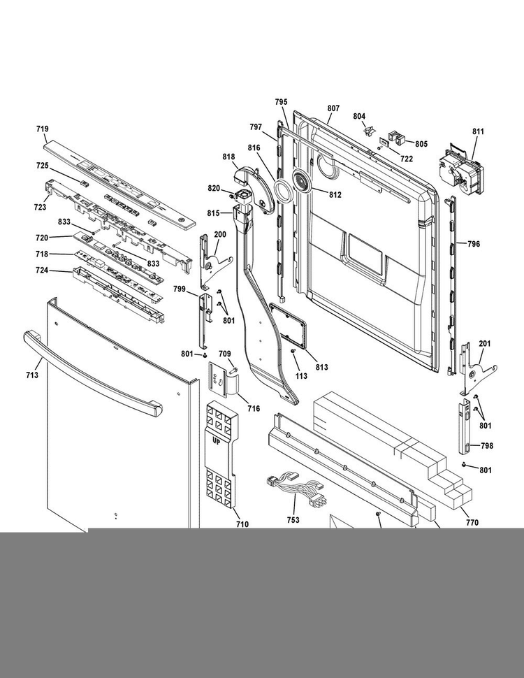 Escutcheon & Door Assembly Diagram and Parts List for GDT680SGH2WW  General Electric Dishwasher