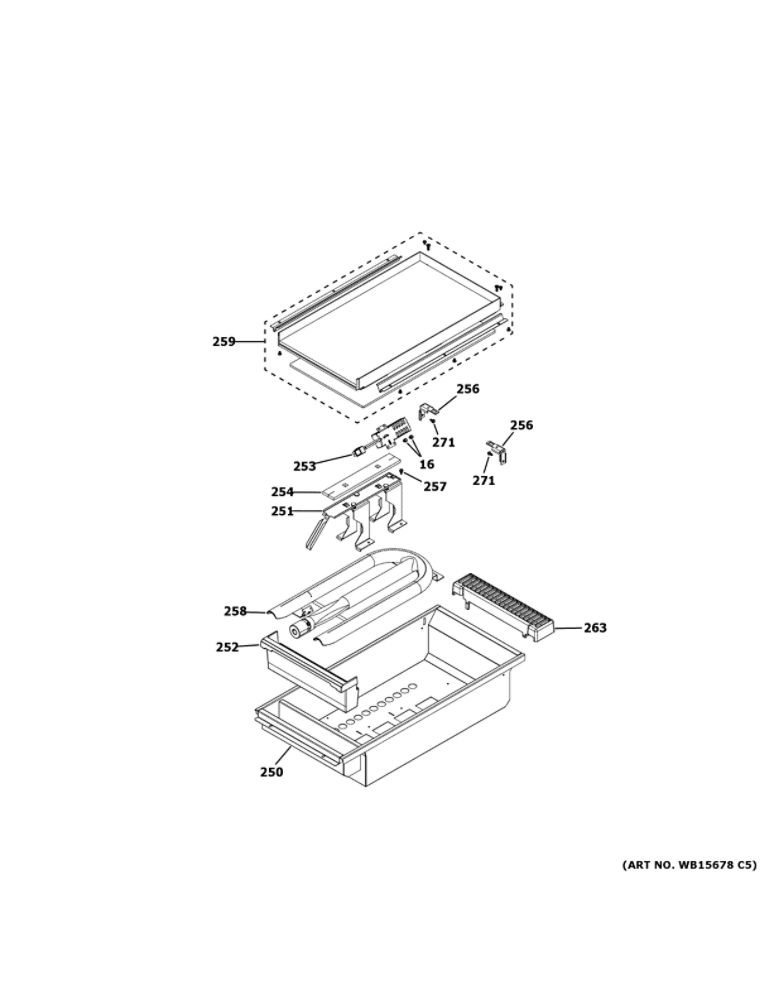 Griddle Assembly Diagram and Parts List for CGU486P4T1W2  General Electric Cooktop