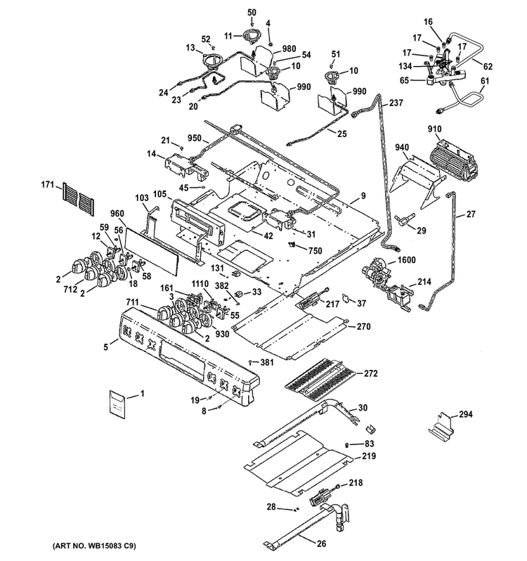 Gas & Burner Parts Diagram and Parts List for CGS985SET7SS  General Electric Range