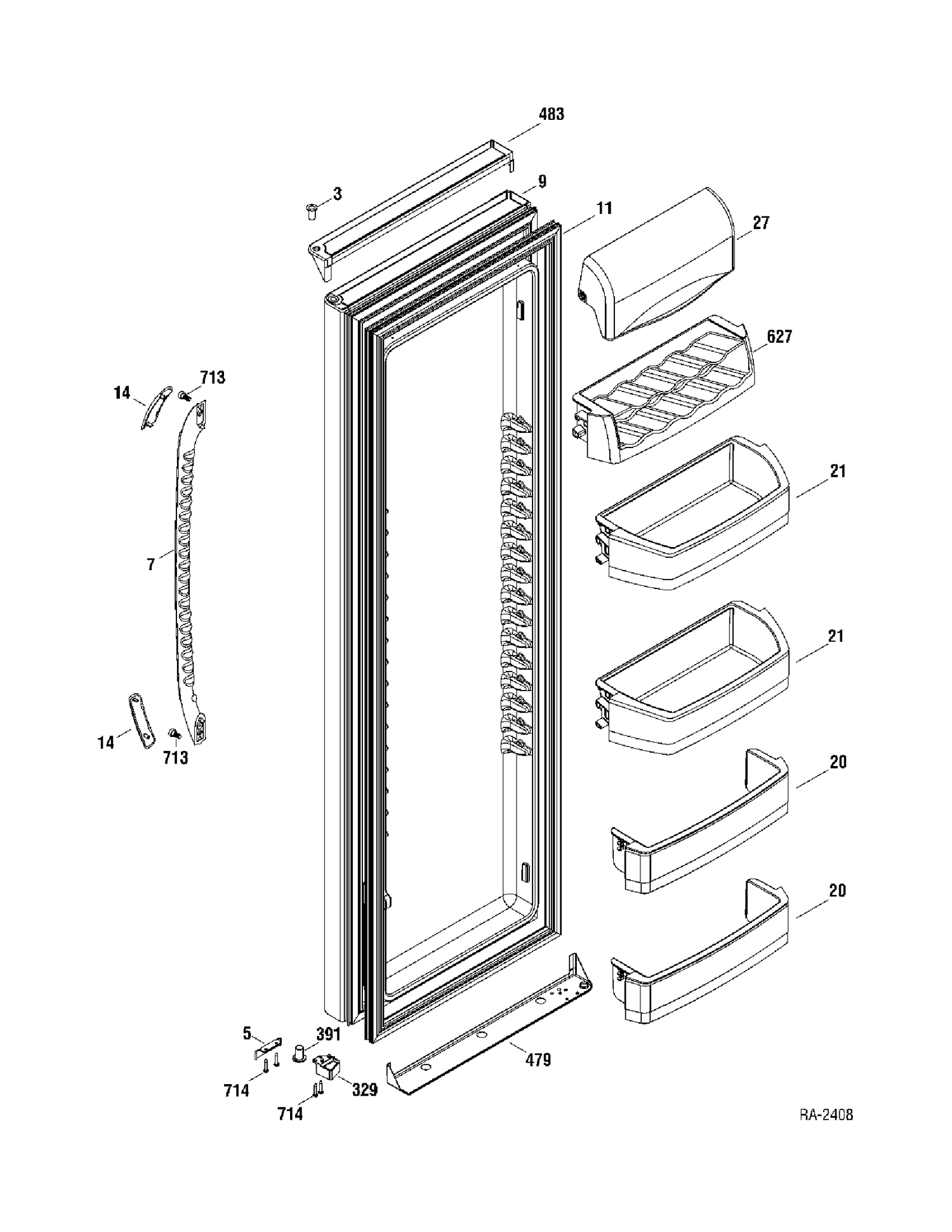 FF DOOR Diagram and Parts List for GLR23UGTABS  General Electric Refrigerator