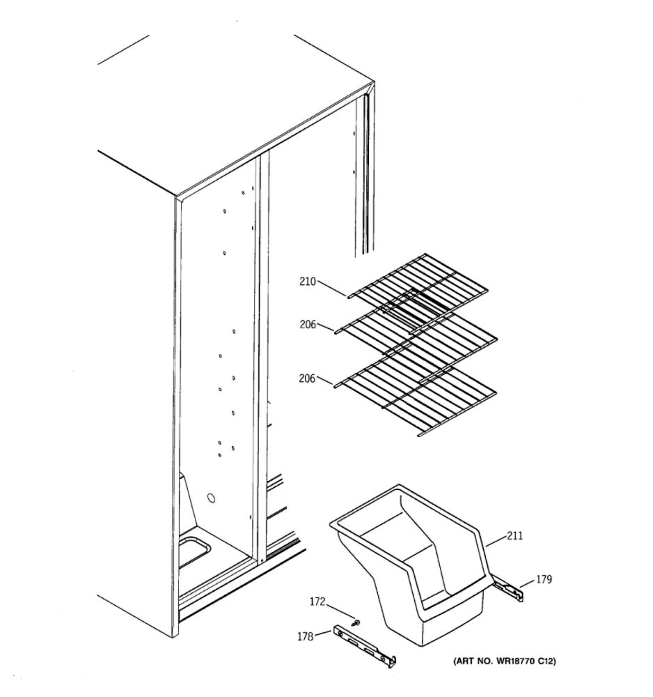 Freezer Shelves Diagram and Parts List for GSS25IFPCCC  General Electric Refrigerator