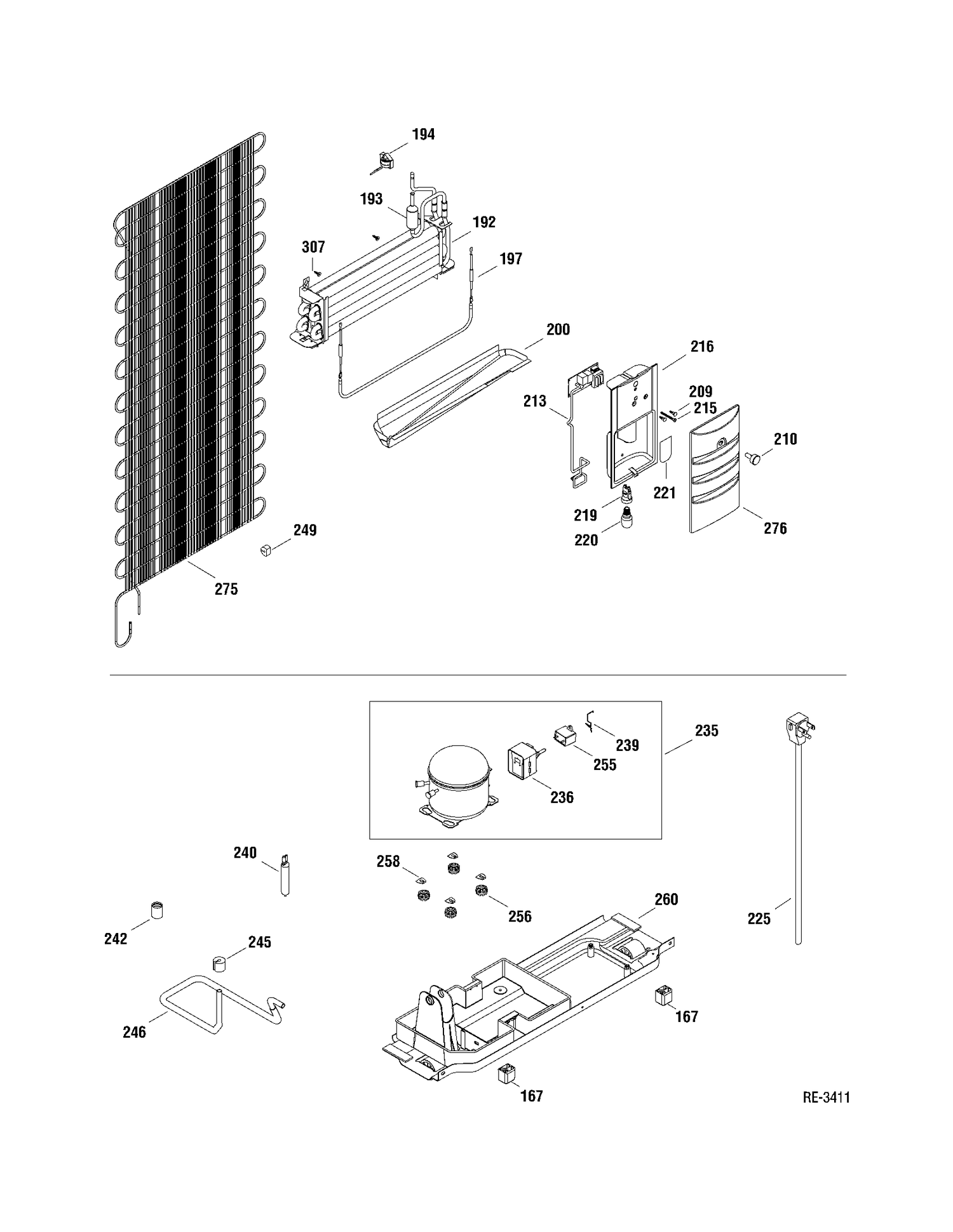 SYSTEM PARTS Diagram and Parts List for GTM14YEYRVN0  General Electric Refrigerator