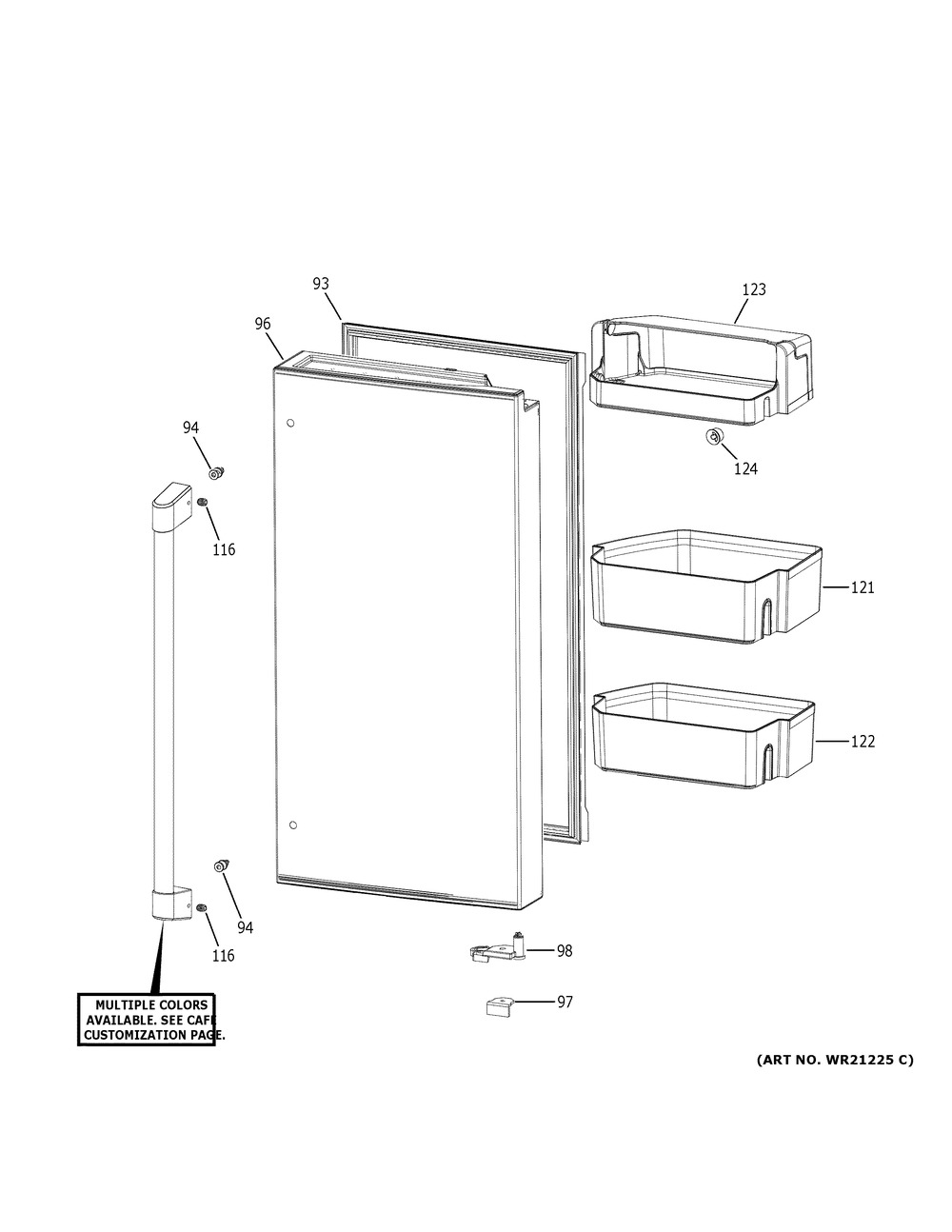 Fresh Food Door - Rh Diagram and Parts List for CGE29DP2TBS1  General Electric Refrigerator