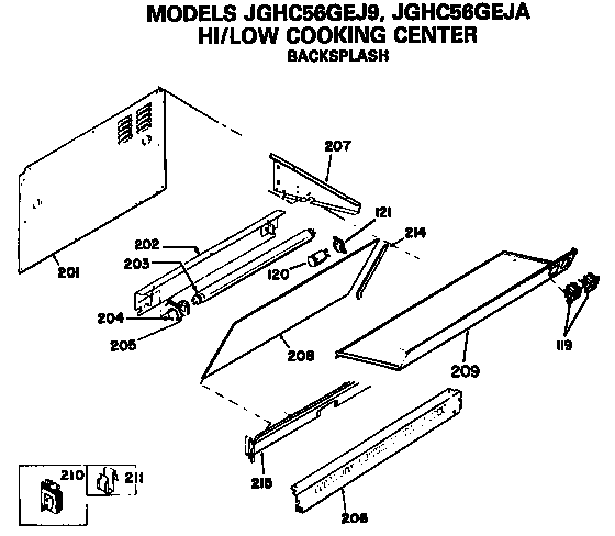 Backsplash Diagram and Parts List for JGHC56GEJ9  General Electric Range