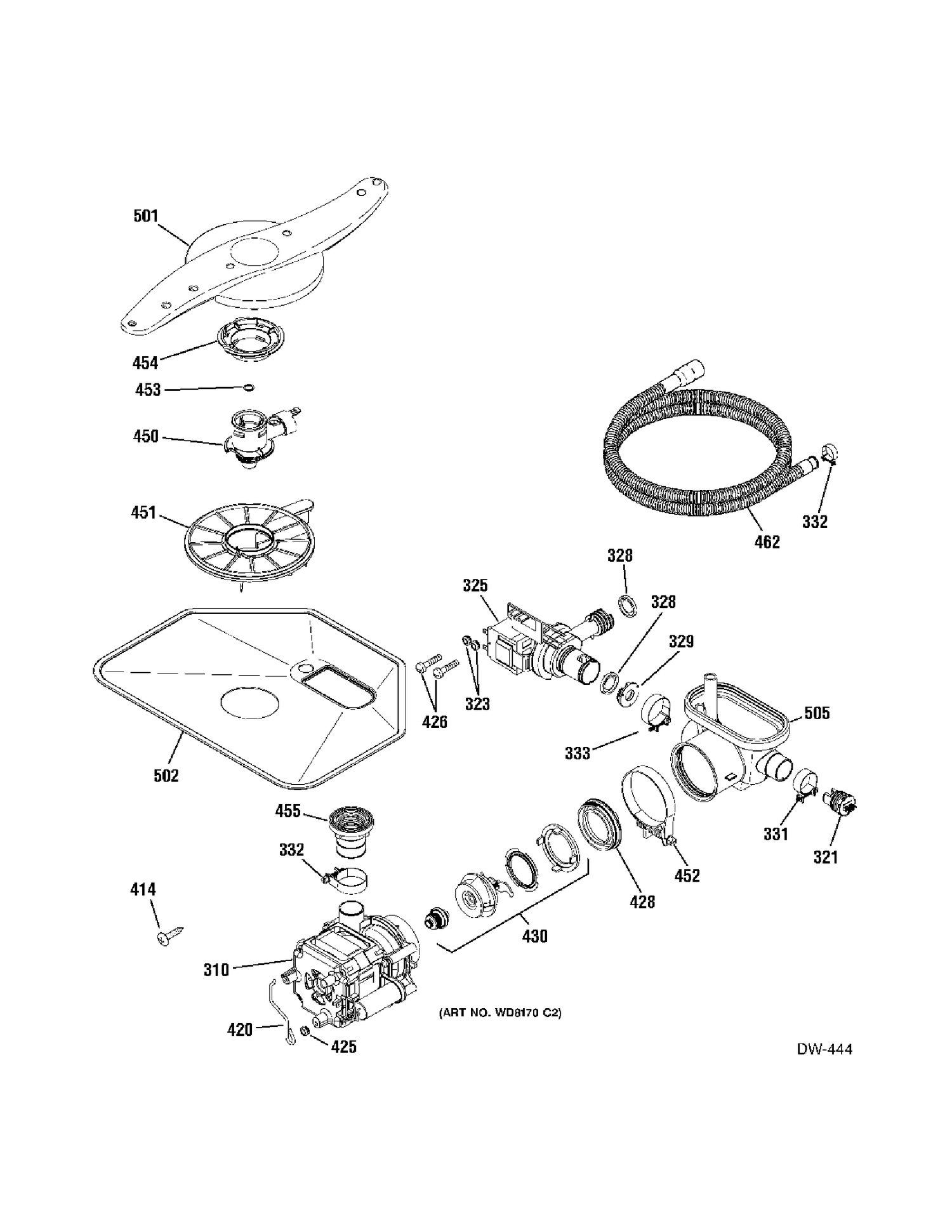 PUMP Diagram and Parts List for PDW7912N00SS  General Electric Dishwasher
