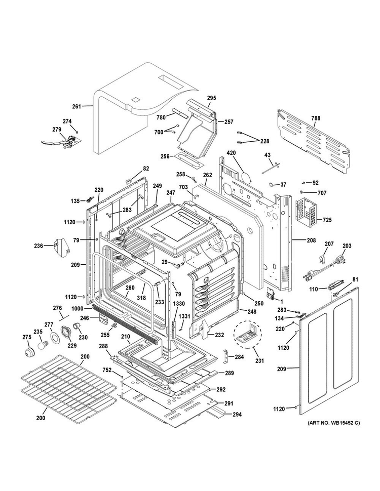 Body Parts Diagram and Parts List for JGB720DEJ2WW  General Electric Range